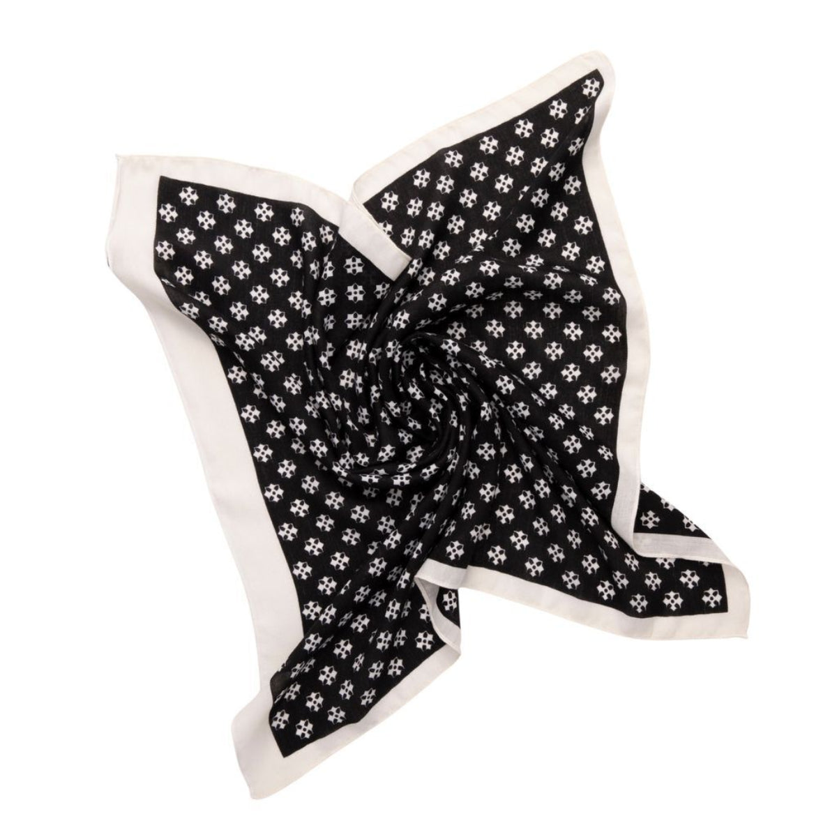 Black and white patterned scarf on a white background