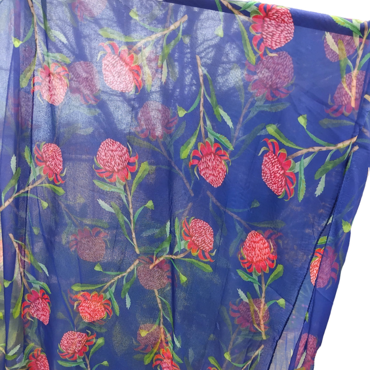 Blue scarf with floral pattern