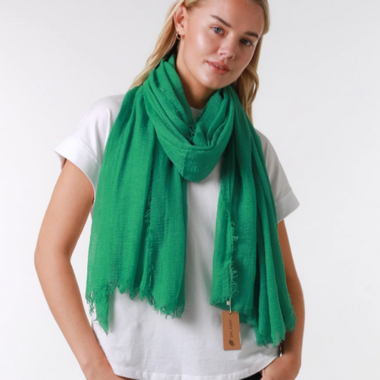 Forest Green Plain Crinkle Scarf