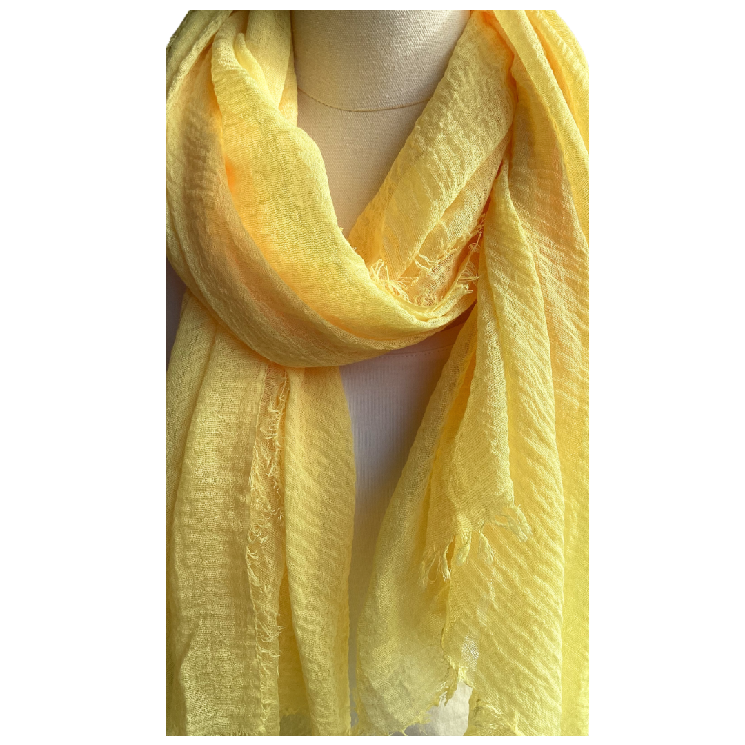 Lemon Yellow Plain Crinkle Scarf