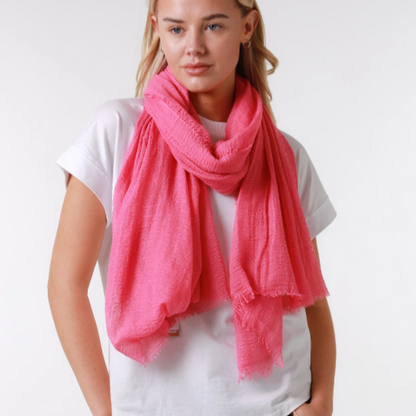 Rose Pink Plain Crinkle Scarf