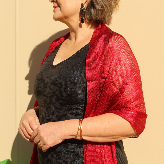 Red Glitter Evening Shawl Wrap