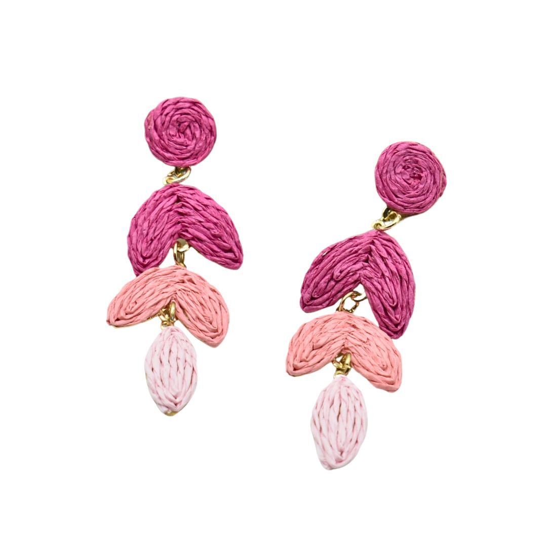 Ladies Pink Raffia Drop Earrings