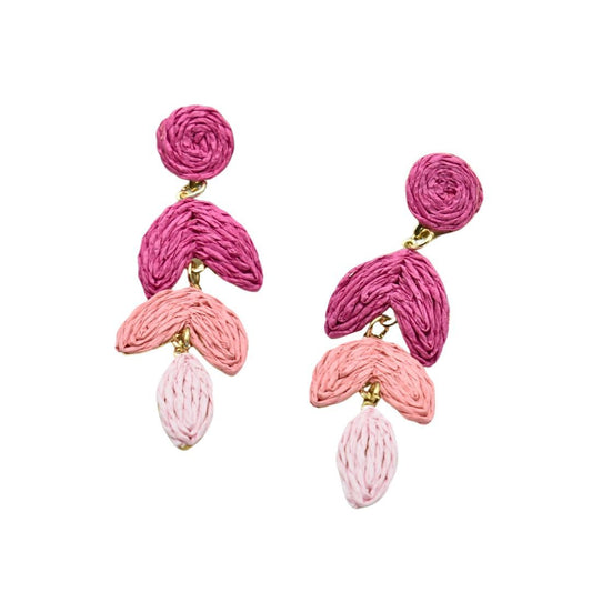 Ladies Pink Raffia Drop Earrings