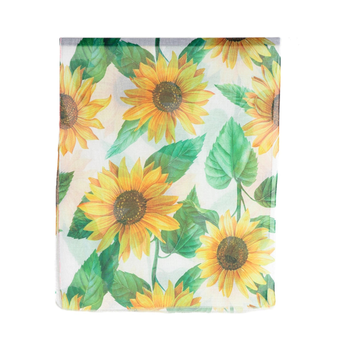 Floral pattern with sunflowers and green leaves on a white background
