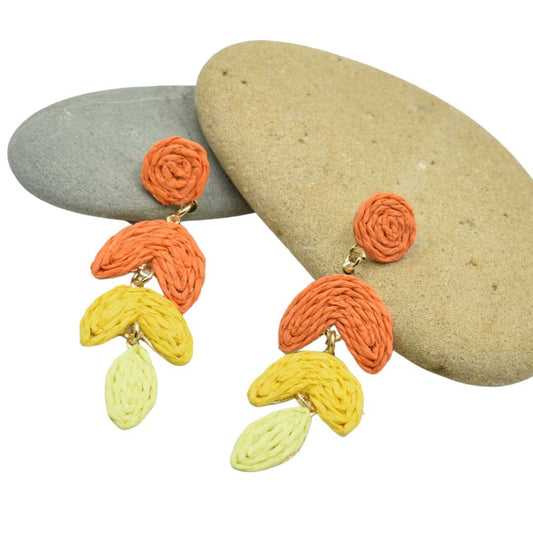 Ladies Raffia Orange Sunset Drop Earrings