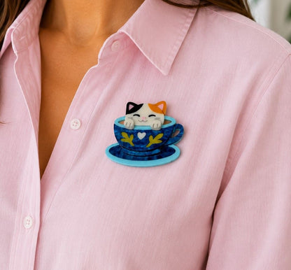 Teacup Cat Brooch