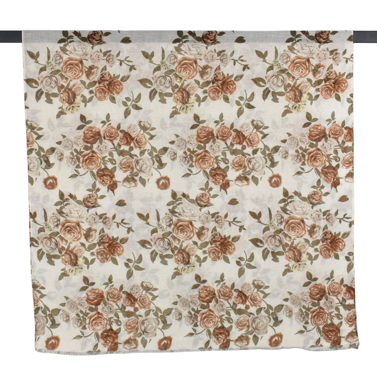 Floral patterned fabric with roses on a white background