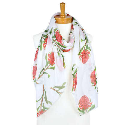 Australiana Gifts Co, Waratah Cotton Scarf, White