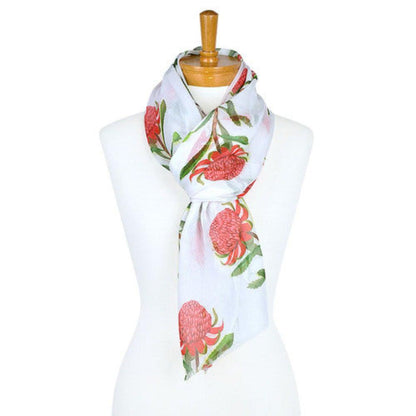 Australiana Gifts Co, Waratah Cotton Scarf, White