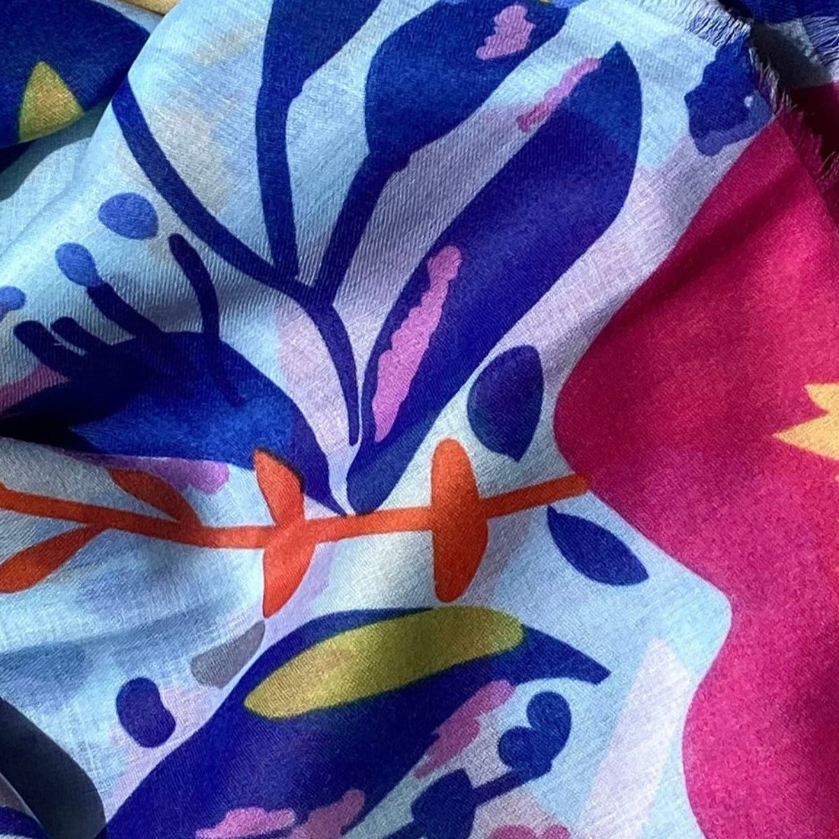 Close-up of colorful scarf with abstract patterns