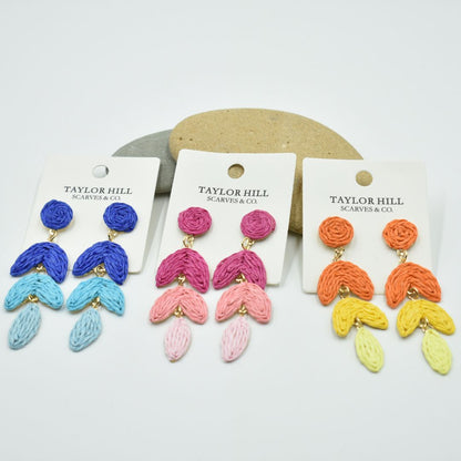 Ladies Raffia Orange Sunset Drop Earrings