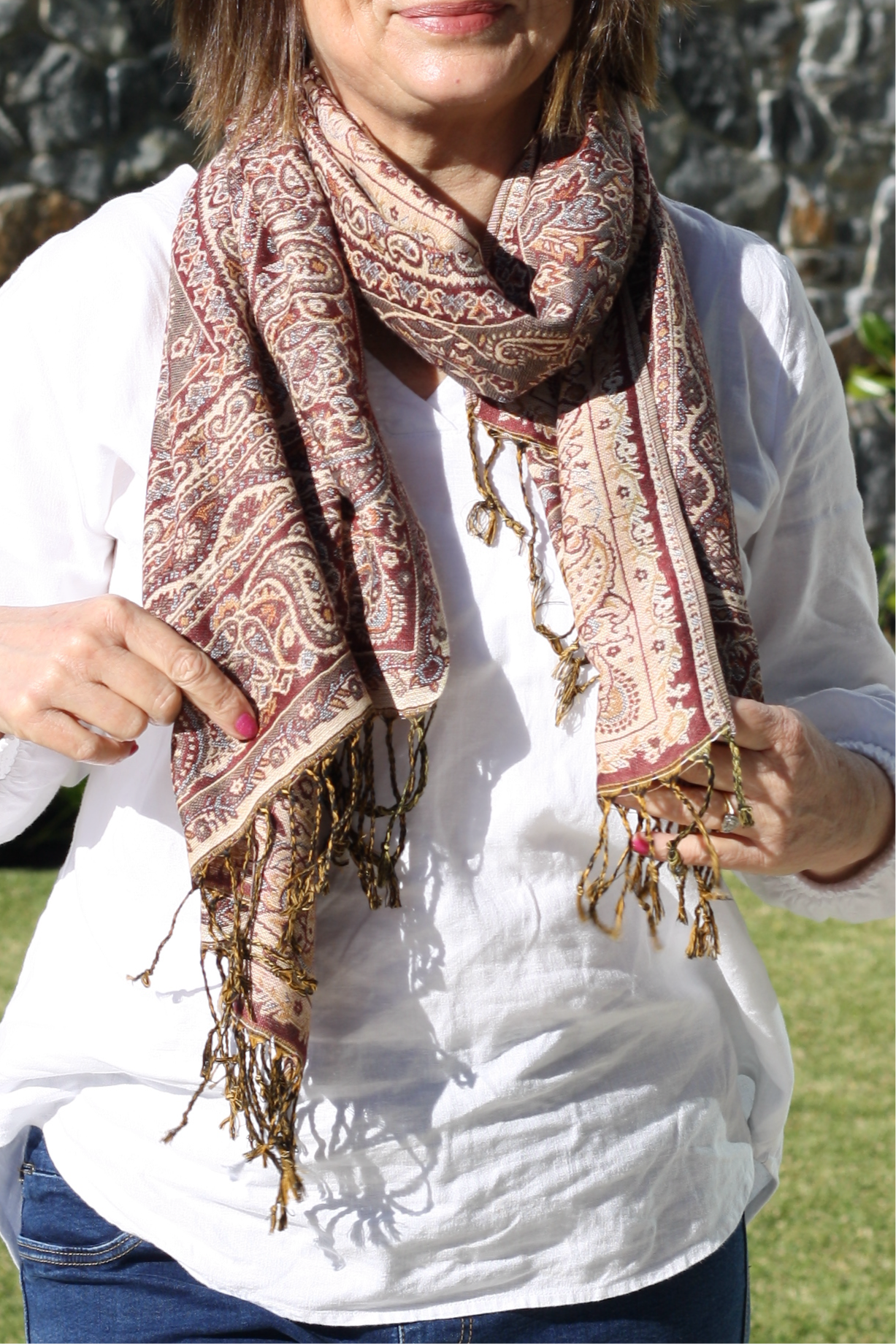 Cream Tapestry Pashmina