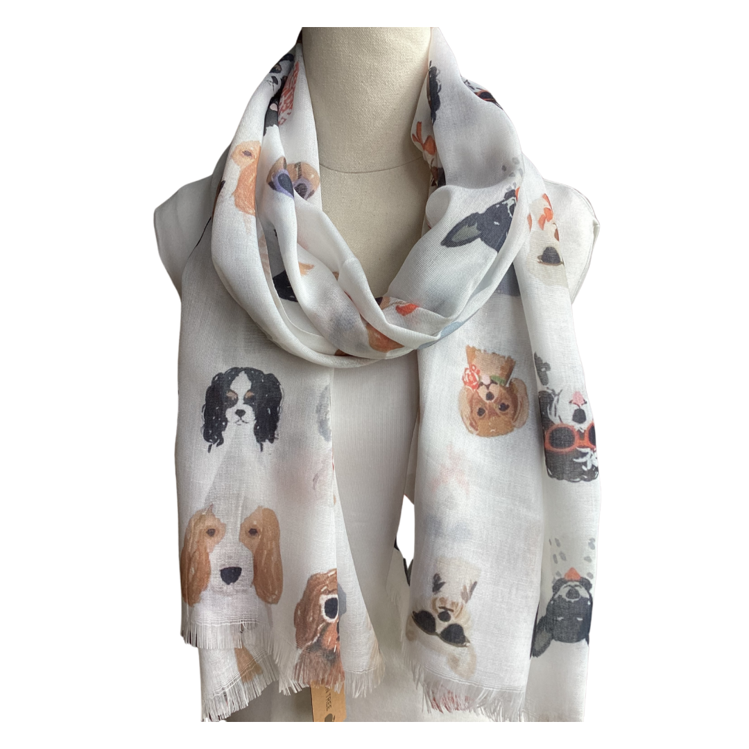 White Dog Pattern Scarf