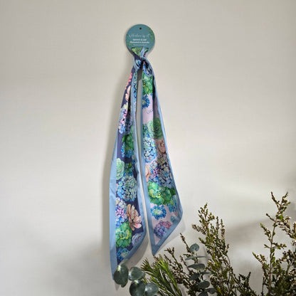 Blue Hydrangea Floral Twilly Scarf