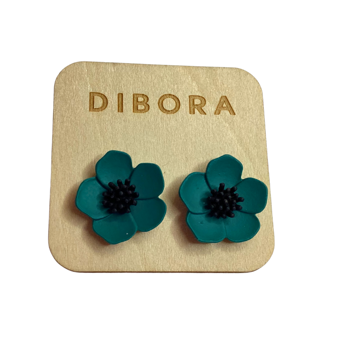 Teal Green Flower Stud Earrings