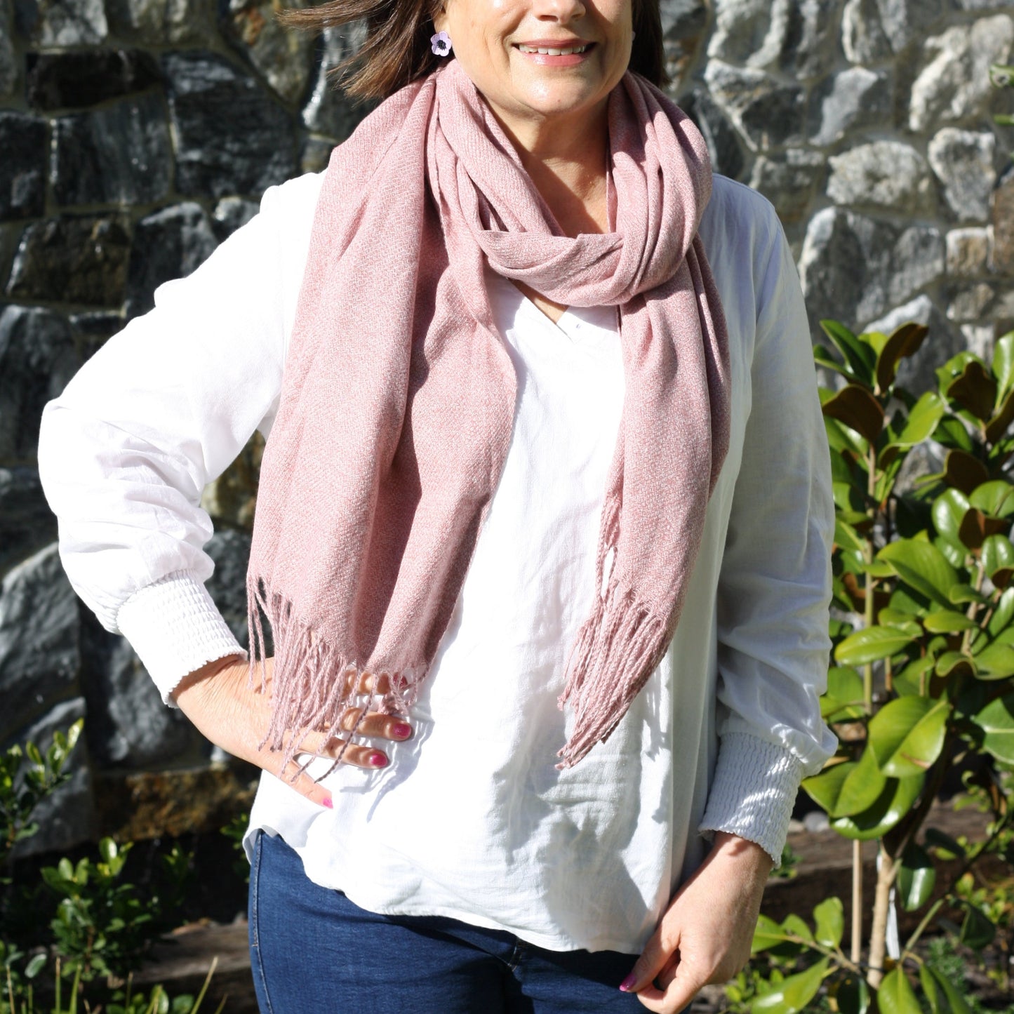 Plain Dusty Pink Wool Blend Scarf