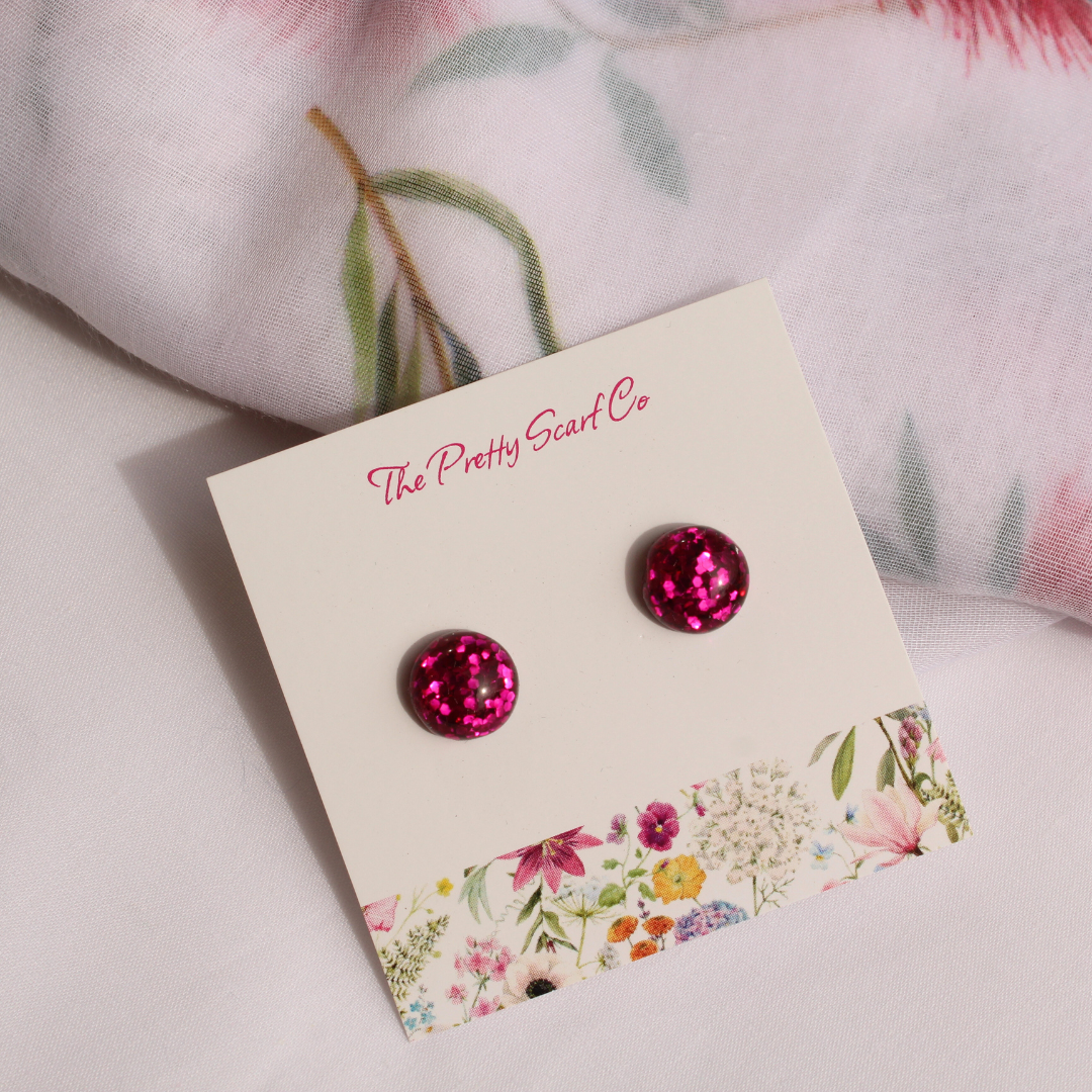 Fuchsia Pink Stud Earrings