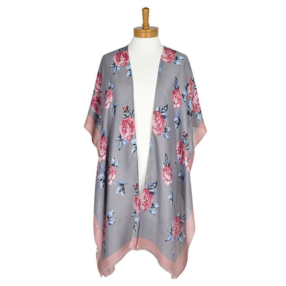 Floral kimono on a mannequin against a white background
