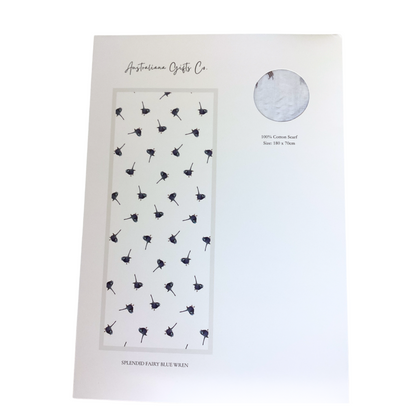 Elegant packaging for Blue Fairy Wrens Scarf 