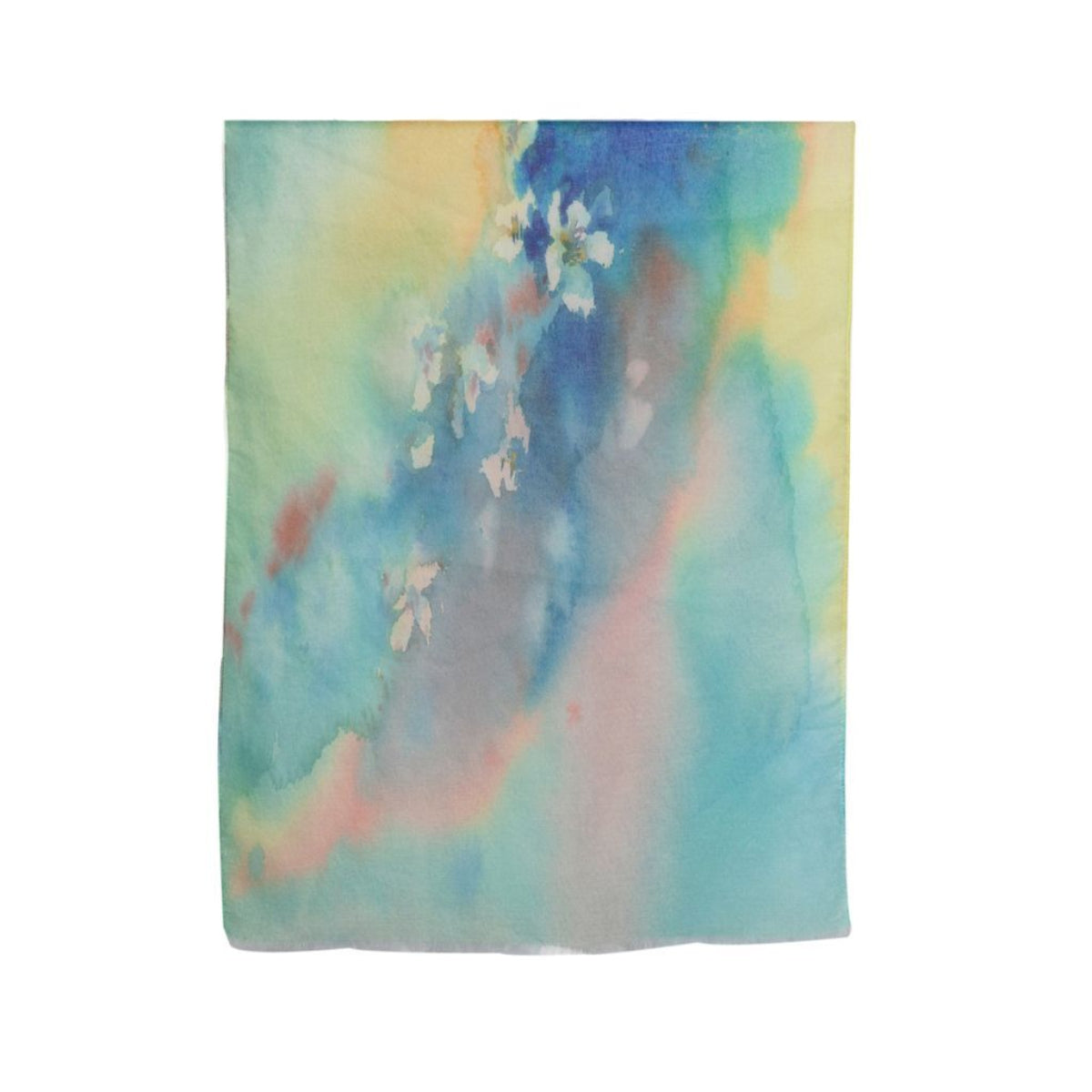 Colorful abstract painting with floral elements on a white background