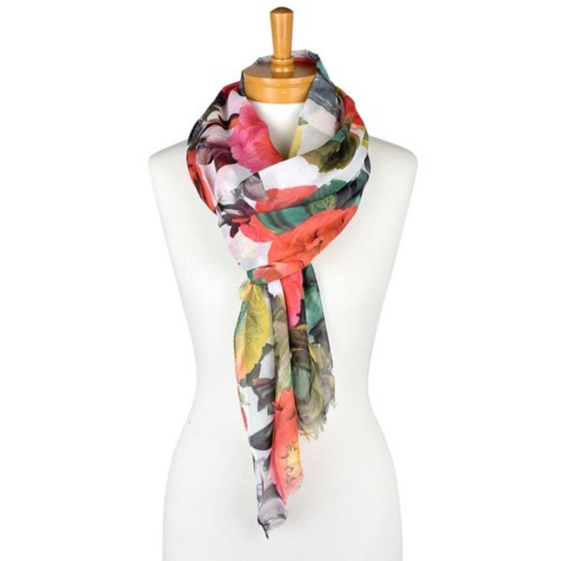 a ladies scarf with red roses and colours of emerald green and grey