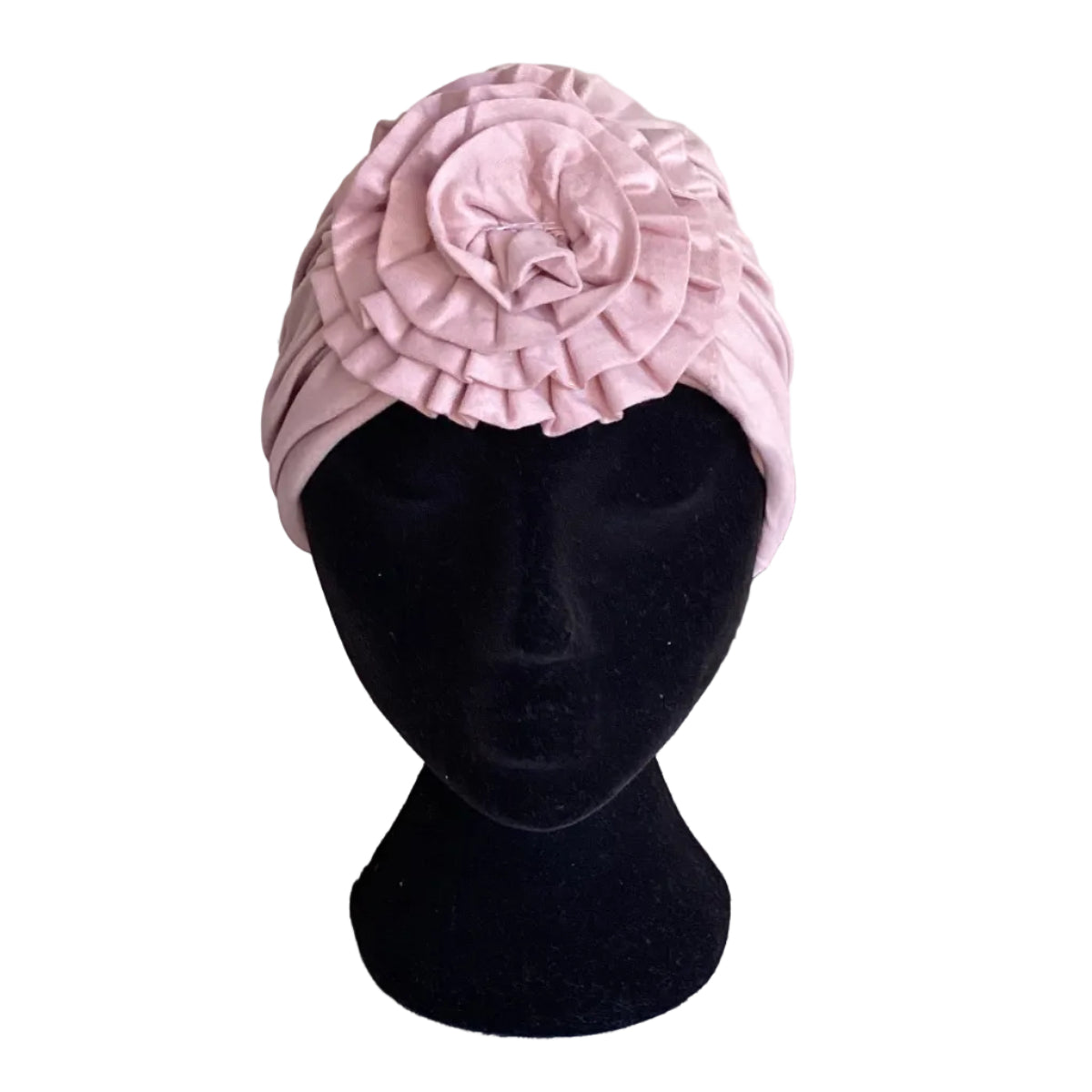 pink hair turban on a black head mannequin