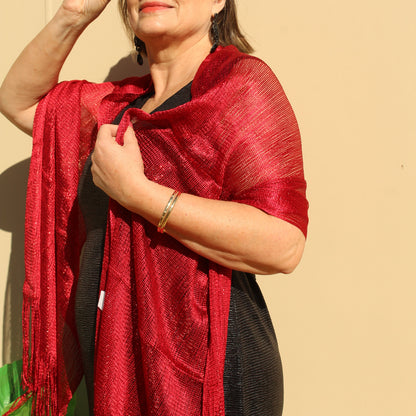 Red Glitter Evening Shawl Wrap