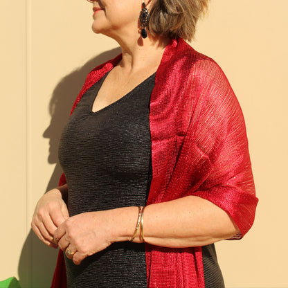 Red Glitter Evening Shawl Wrap