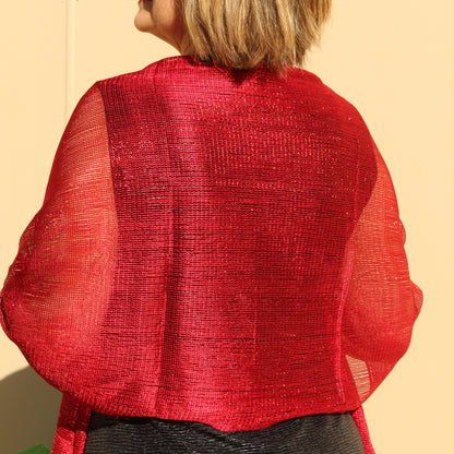 Red Glitter Evening Shawl Wrap