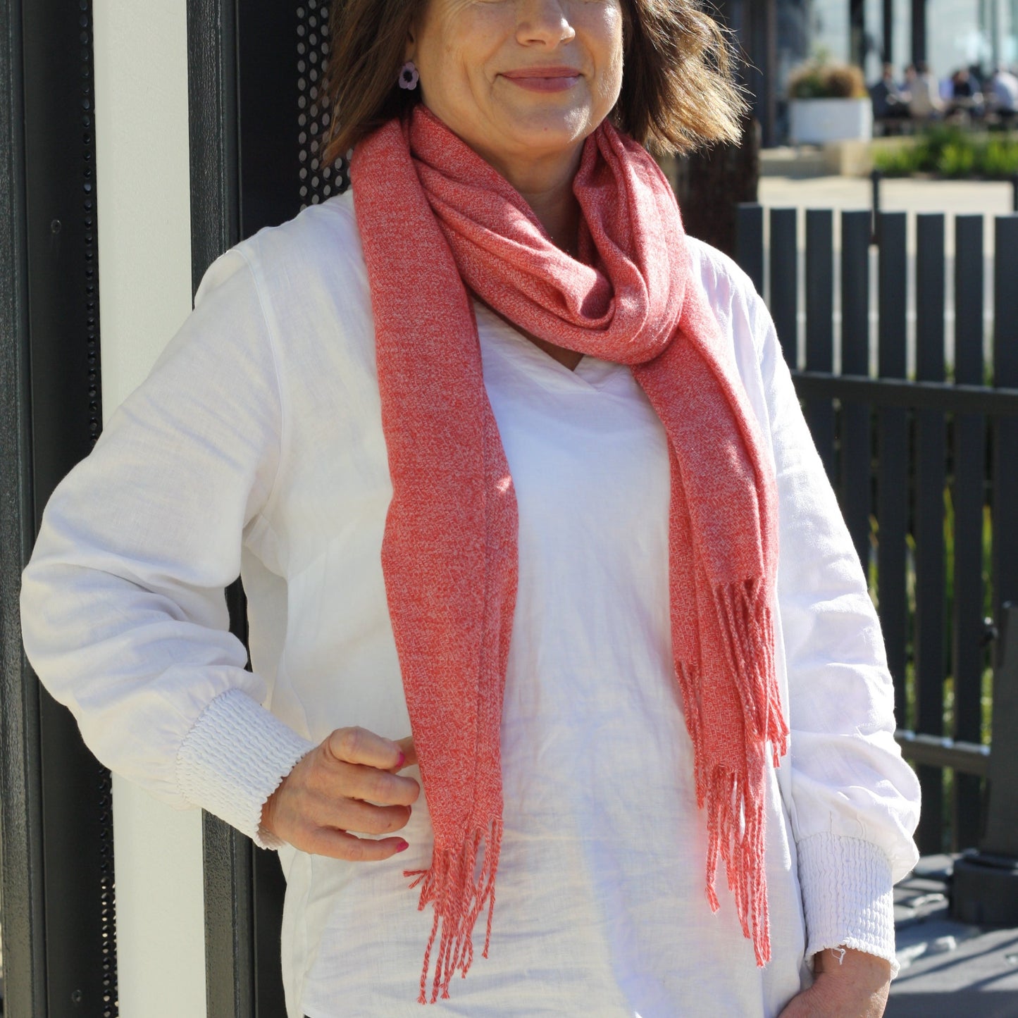 Plain Cherry Red Wool Blend Scarf