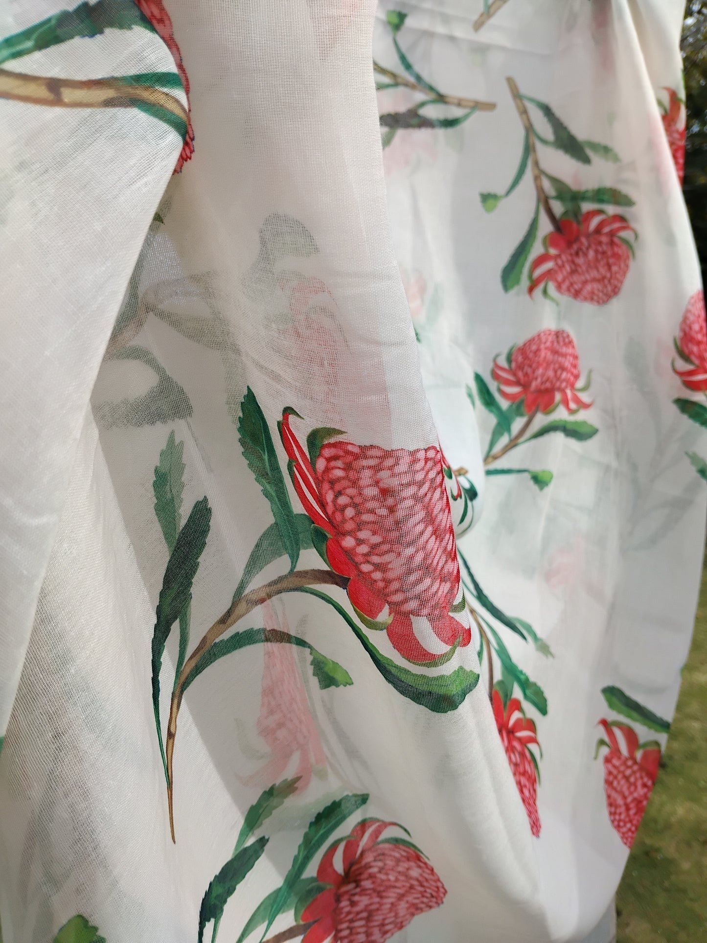 Beige Waratah Floral Cotton Scarf