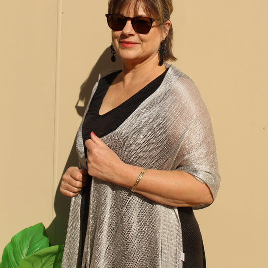 Silver Glitter Evening Shawl Wrap