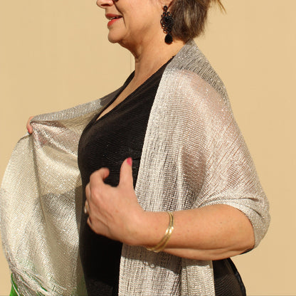 Silver Glitter Evening Shawl Wrap