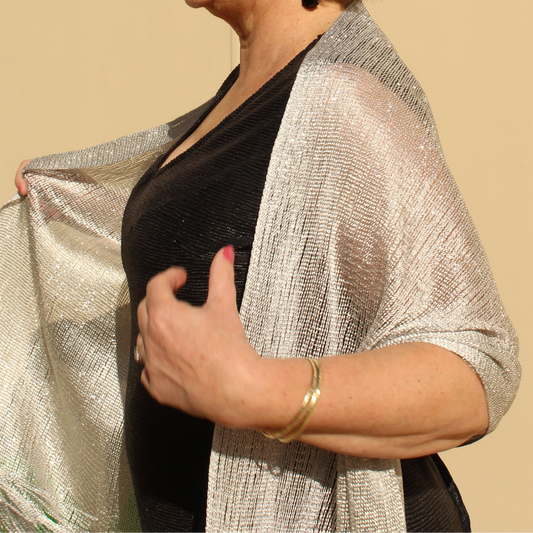 Silver Glitter Evening Shawl Wrap