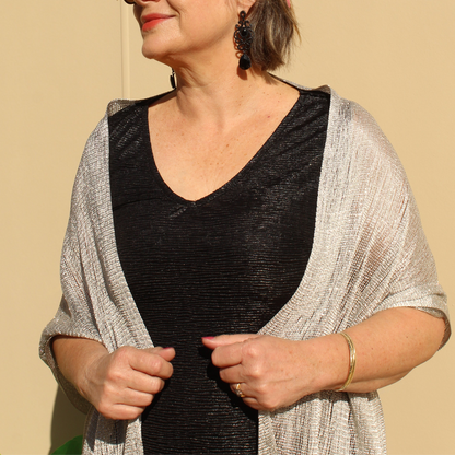 Silver Glitter Evening Shawl Wrap