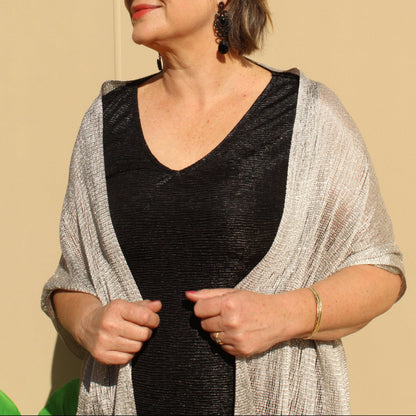 Silver Glitter Evening Shawl Wrap