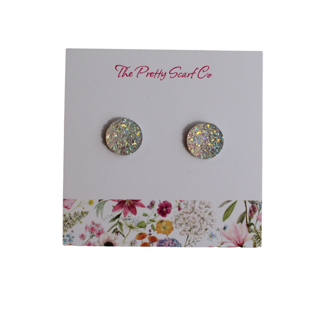 White Sparkle Stud Earrings