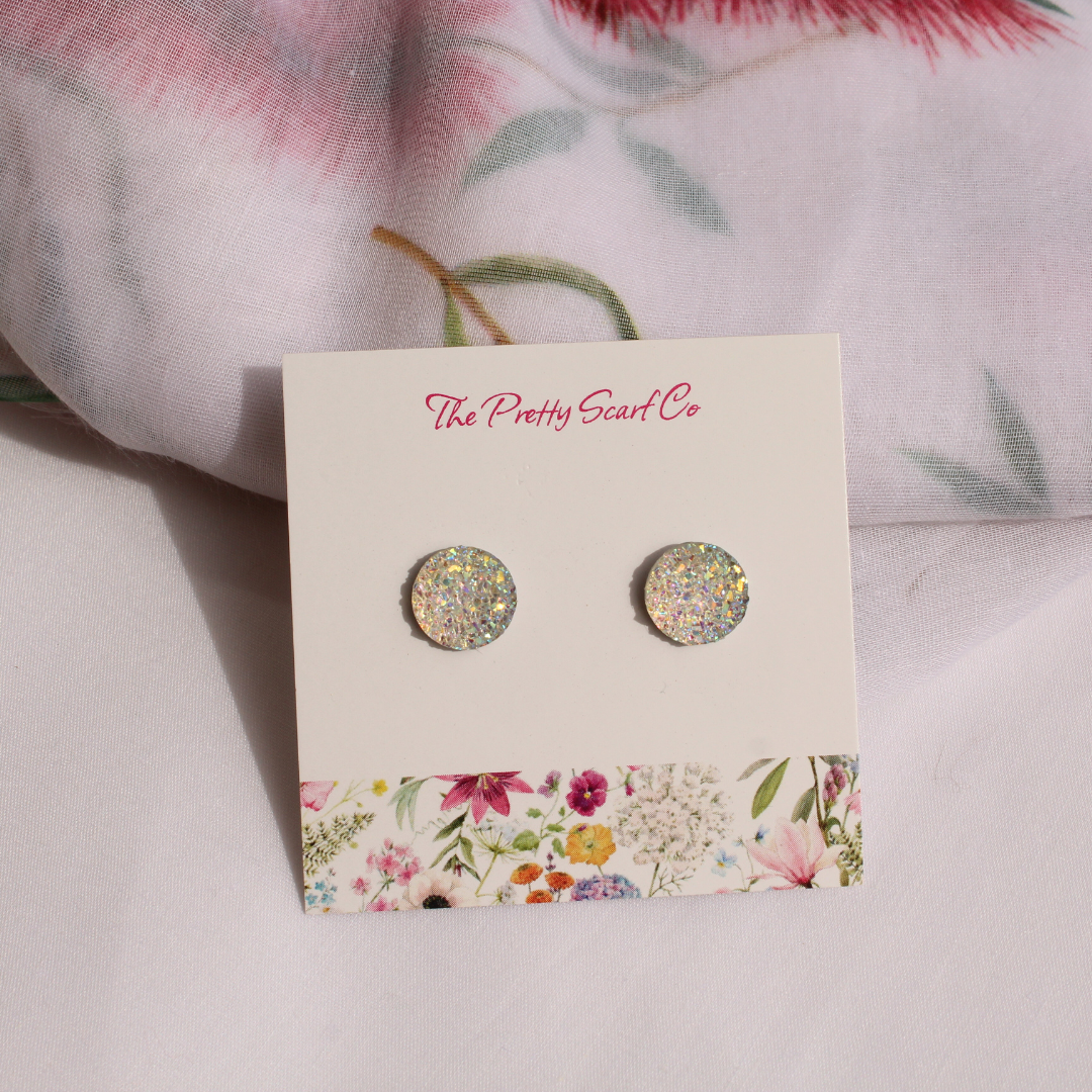 White Sparkle Stud Earrings