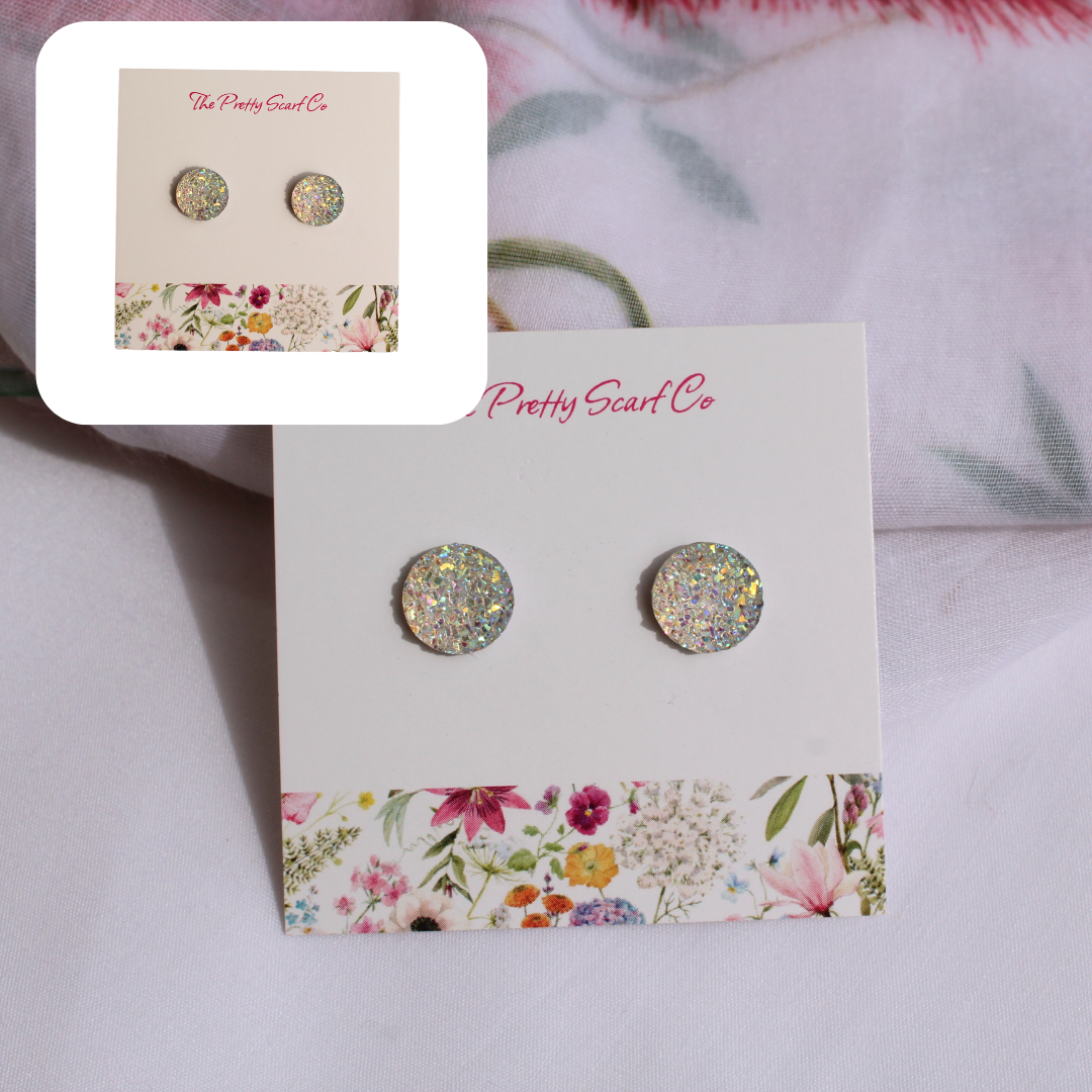 White Sparkle Stud Earrings